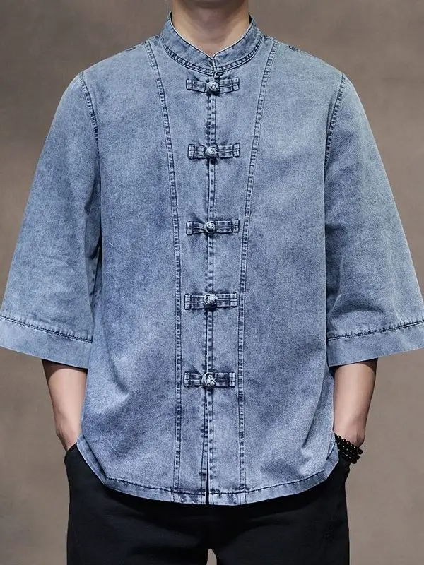 Retro Chinese Style Button up Denim Shirt Loose Fit Men's Long Sleeve Tea Costume Top Summer Season Cotton Blend
Retro Chinese Style Button up Denim Shirt Loose Fit Men's Long Sleeve Tea Costume Top Summer Season Cotton Blend