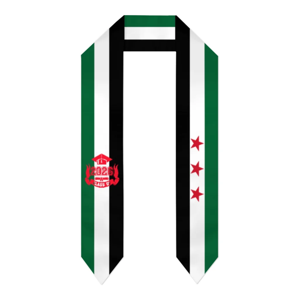 Class of 2026 Syria Flag Scarf Top Print Graduation Sash Stole International Study Abroad Adult Unisex 183*15CM
Class of 2026 Syria Flag Scarf Top Print Graduation Sash Stole International Study Abroad Adult Unisex 183*15CM