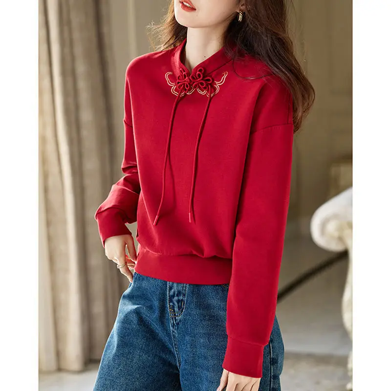 Chinese Style Half Height Collar Buttons Sweatshirts Female Autumn Fleece Temperament All-match Solid Color Simplicity Top Tee
Chinese Style Half Height Collar Buttons Sweatshirts Female Autumn Fleece Temperament All-match Solid Color Simplicity Top Tee