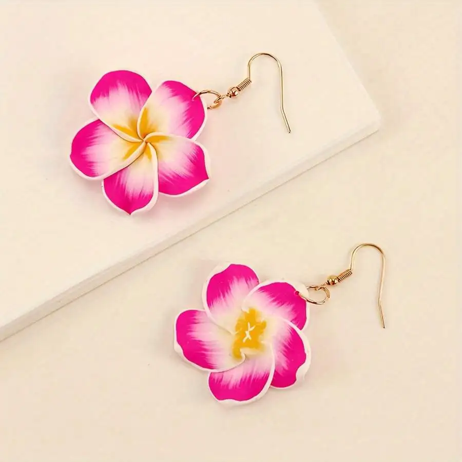 Handmade Soft Clay Plumeria Flower Drop Earrings Boho Beach Style Summer Daily Wear
Handmade Soft Clay Plumeria Flower Drop Earrings Boho Beach Style Summer Daily Wear