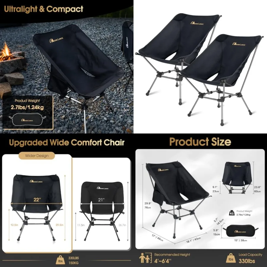 Portable Camping Chair Plus, Larger Roomier, Compact and Lightweight Still, Folding Chair for Backpacking Hiking, 330Lbs Capaci
Portable Camping Chair Plus, Larger Roomier, Compact and Lightweight Still, Folding Chair for Backpacking Hiking, 330Lbs Capaci