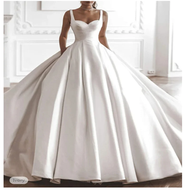 Royal Style Formal Wedding Dresses Ball Gown Square Neck Sleeveless Chapel Train Satin Bridal Gowns With Solid Color 2025
Royal Style Formal Wedding Dresses Ball Gown Square Neck Sleeveless Chapel Train Satin Bridal Gowns With Solid Color 2025