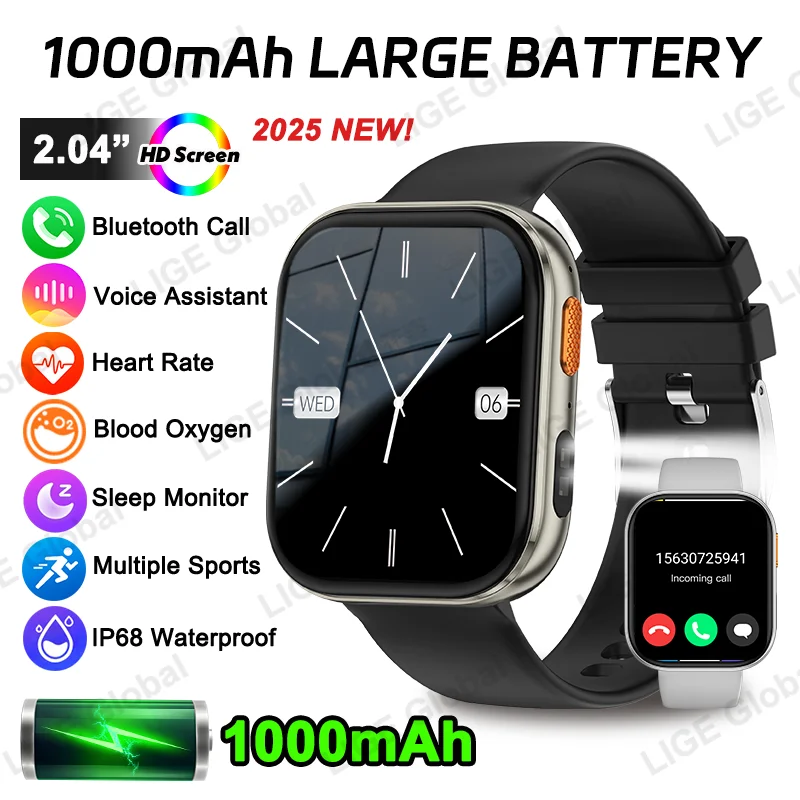 LIGE 2025 1000mAh Super Capacity Battery Men Smart Watch 2.04" HD Large Screen Flashlight Bluetooth Call IP68 Smartwatch Sports
LIGE 2025 1000mAh Super Capacity Battery Men Smart Watch 2.04" HD Large Screen Flashlight Bluetooth Call IP68 Smartwatch Sports