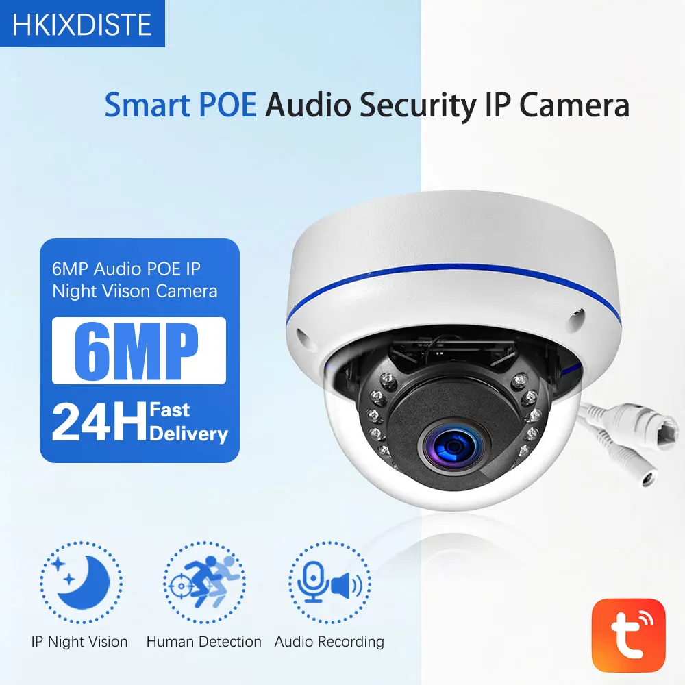3.6mm Wide Angle Outdoors 6MP Tuya Smart Dome IP Camera Motion Detection POE CCTV 120 Degrees Security Video Surveillance Camera
3.6mm Wide Angle Outdoors 6MP Tuya Smart Dome IP Camera Motion Detection POE CCTV 120 Degrees Security Video Surveillance Camera