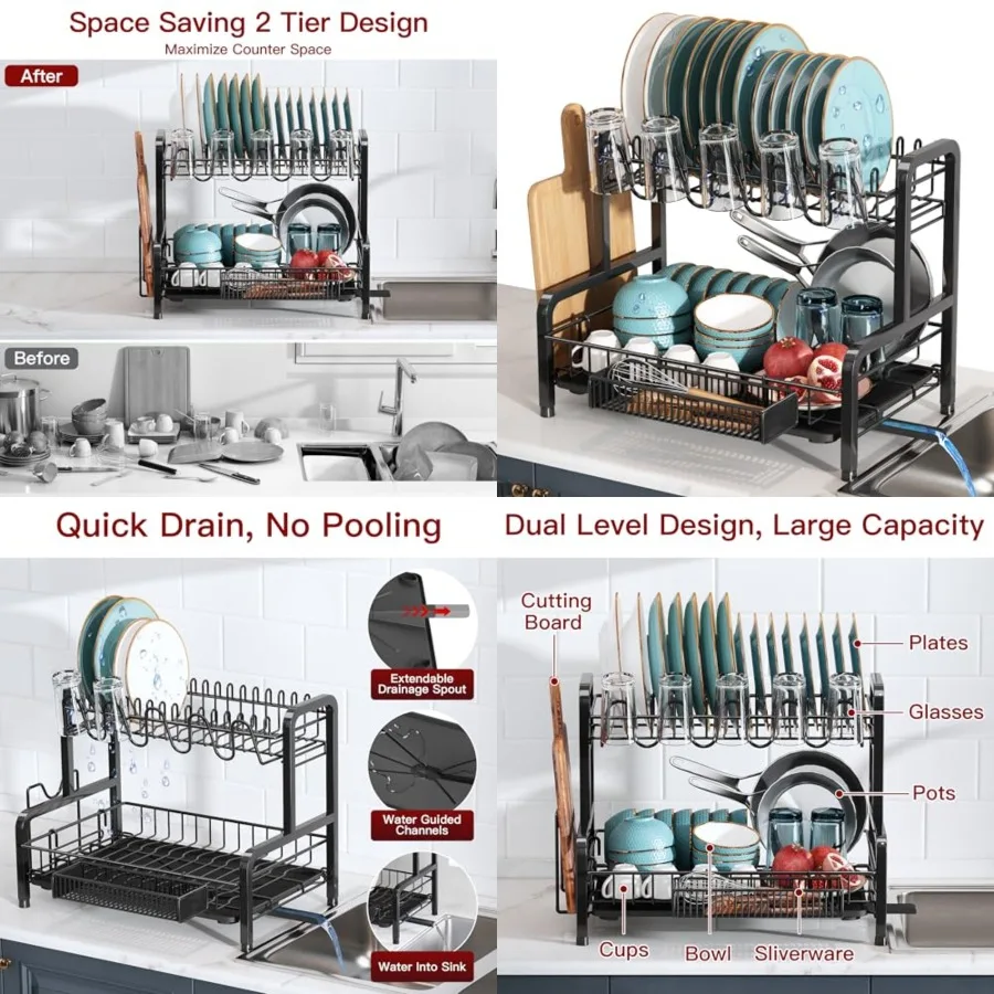2 Tier Dish Drainer Drying Rack for Kitchen Counter, Large Stainless Steel Dishes Dryer with Drainboard, Space Saving, Big Rust
2 Tier Dish Drainer Drying Rack for Kitchen Counter, Large Stainless Steel Dishes Dryer with Drainboard, Space Saving, Big Rust