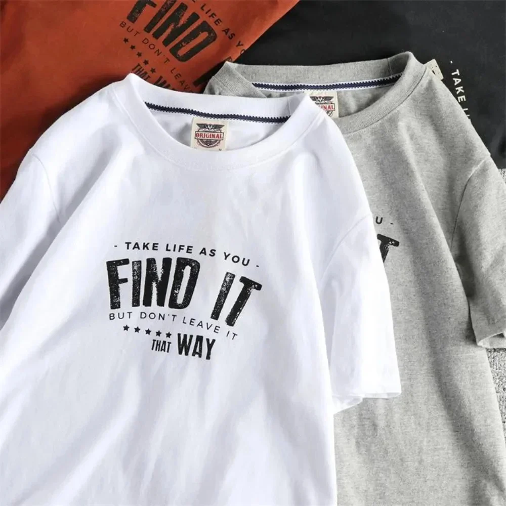 Простая футболка с короткими рукавами в стиле ретро, мужская футболка из чистой хлопчатобумажной шерсти, летняя американская трендовая футболка с круглым вырезом, половина 
Простая футболка с короткими рукавами в стиле ретро, мужская футболка из чистой хлопчатобумажной шерсти, летняя американская трендовая футболка с круглым вырезом, половина