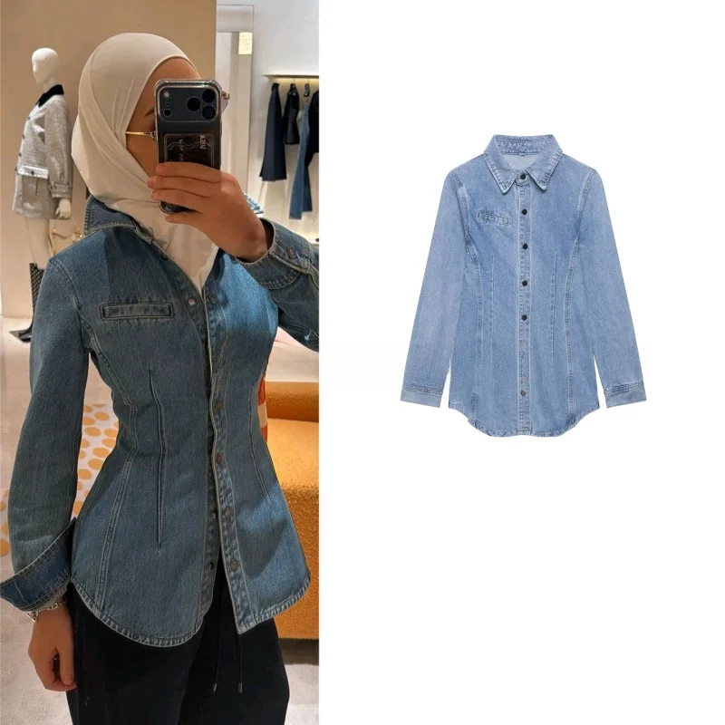 Spring Summer Slim Fit Women's Denim Shirt Long Sleeve Turn-down Collar Single Row Multi-button Waist-cinching Slimming
Spring Summer Slim Fit Women's Denim Shirt Long Sleeve Turn-down Collar Single Row Multi-button Waist-cinching Slimming