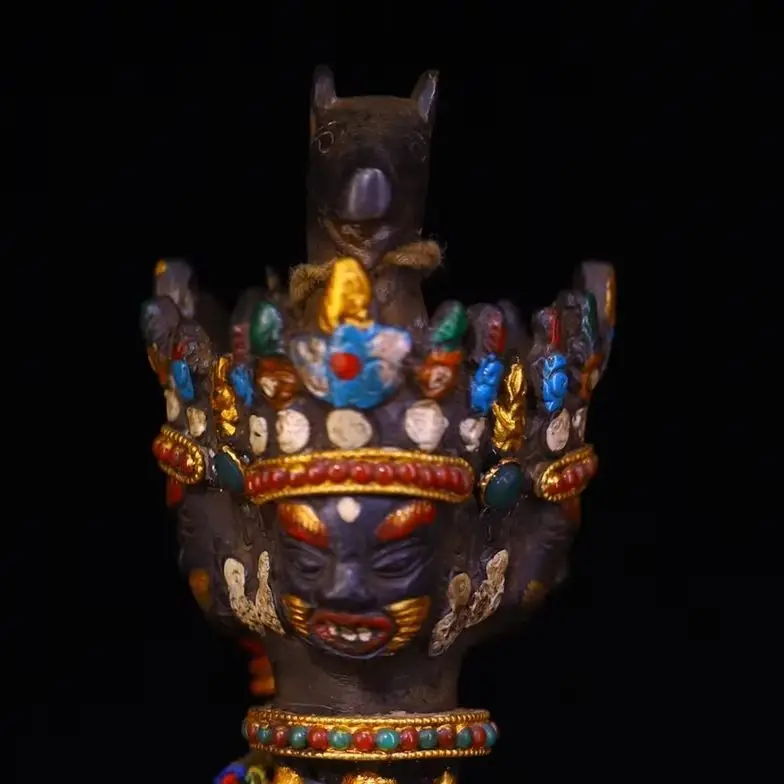 16"Tibetan Temple Collection Old Bronze Painted Mosaic Gem gZi Beads Shell Skull Hayagriva Head Vajra Phurpa Amulet Worship Hall
16"Tibetan Temple Collection Old Bronze Painted Mosaic Gem gZi Beads Shell Skull Hayagriva Head Vajra Phurpa Amulet Worship Hall