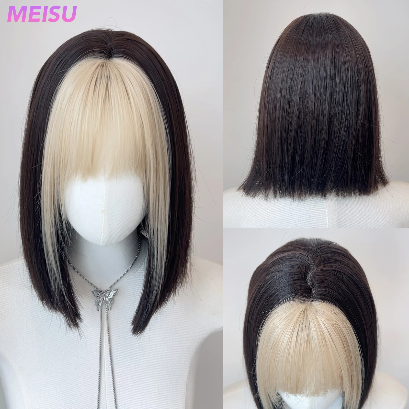 MEISU 14-дюймовый черный парик с воздушной золотой челкой, синтетические прямые многослойные прямые парики, термостойкое волокно для вечеринок или селфи для женщин
MEISU 14-дюймовый черный парик с воздушной золотой челкой, синтетические прямые многослойные прямые парики, термостойкое волокно для вечеринок или селфи для женщин