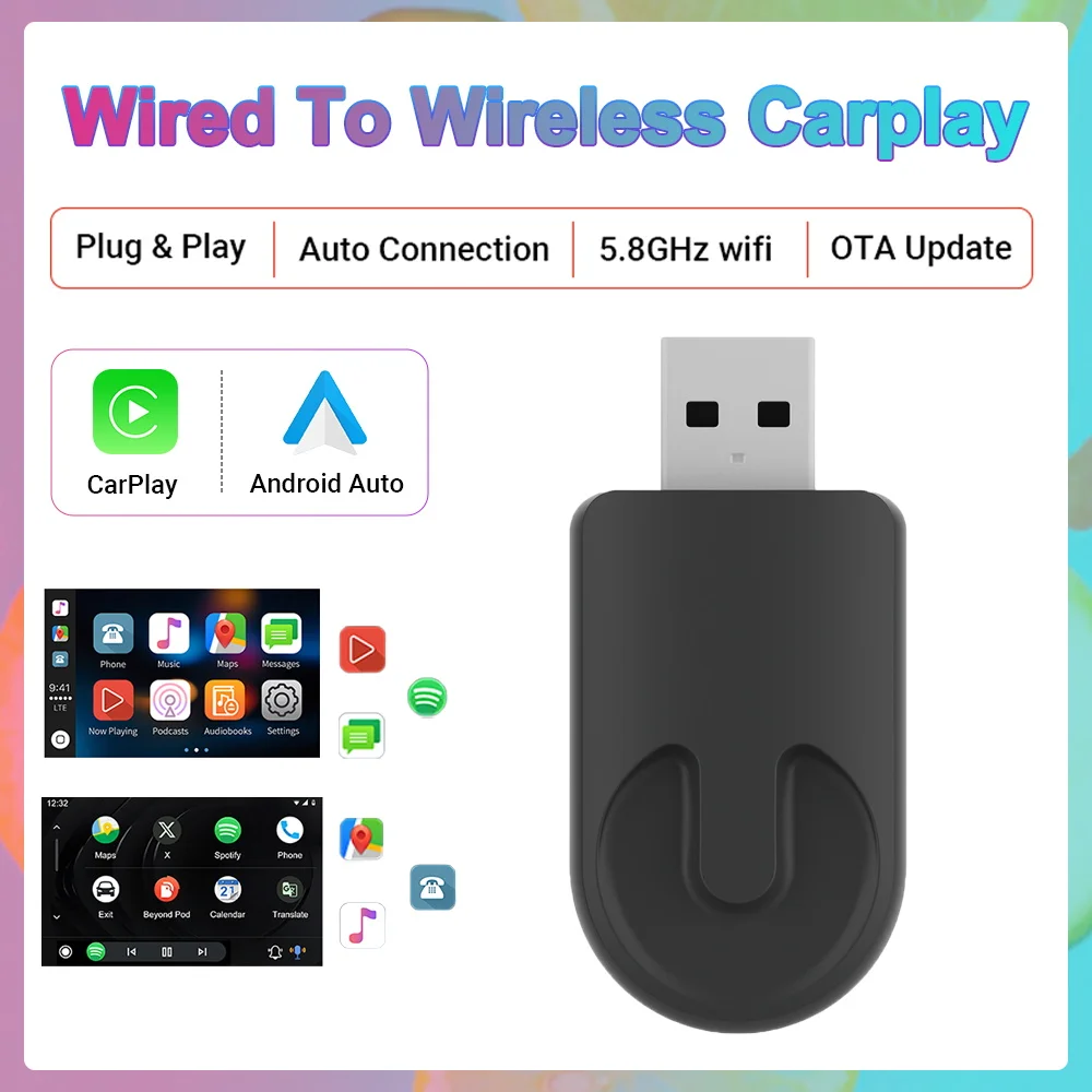 New Wired to Wireless CarPlay Android Auto 2in1 Mini Adapter WiFi Suitable for 99% of original wired carplay/auto cars Carplay
New Wired to Wireless CarPlay Android Auto 2in1 Mini Adapter WiFi Suitable for 99% of original wired carplay/auto cars Carplay