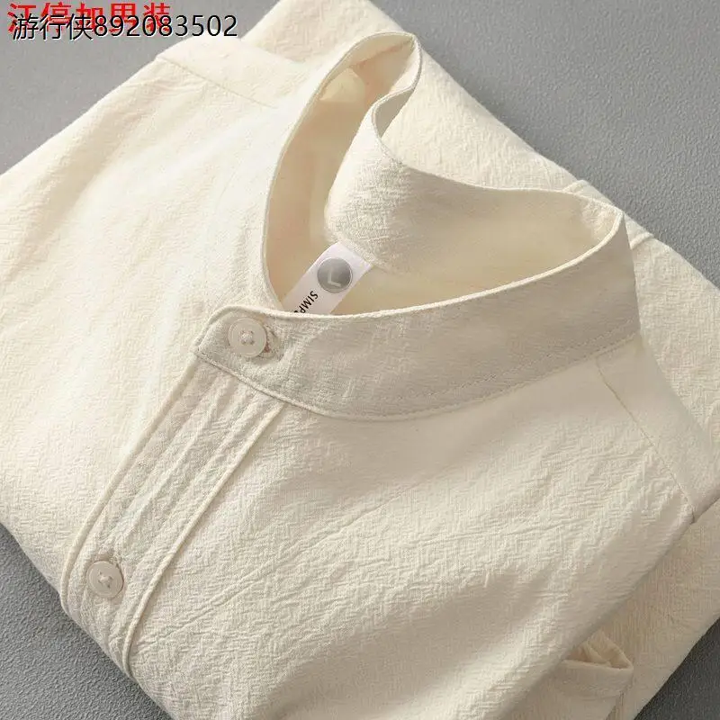 Japanese Style Men's Short Sleeve Cotton Linen Shirt Stand Collar round Neck Seven Sleeve T-Shirt Summer Loose Fit Daily Wear
Japanese Style Men's Short Sleeve Cotton Linen Shirt Stand Collar round Neck Seven Sleeve T-Shirt Summer Loose Fit Daily Wear