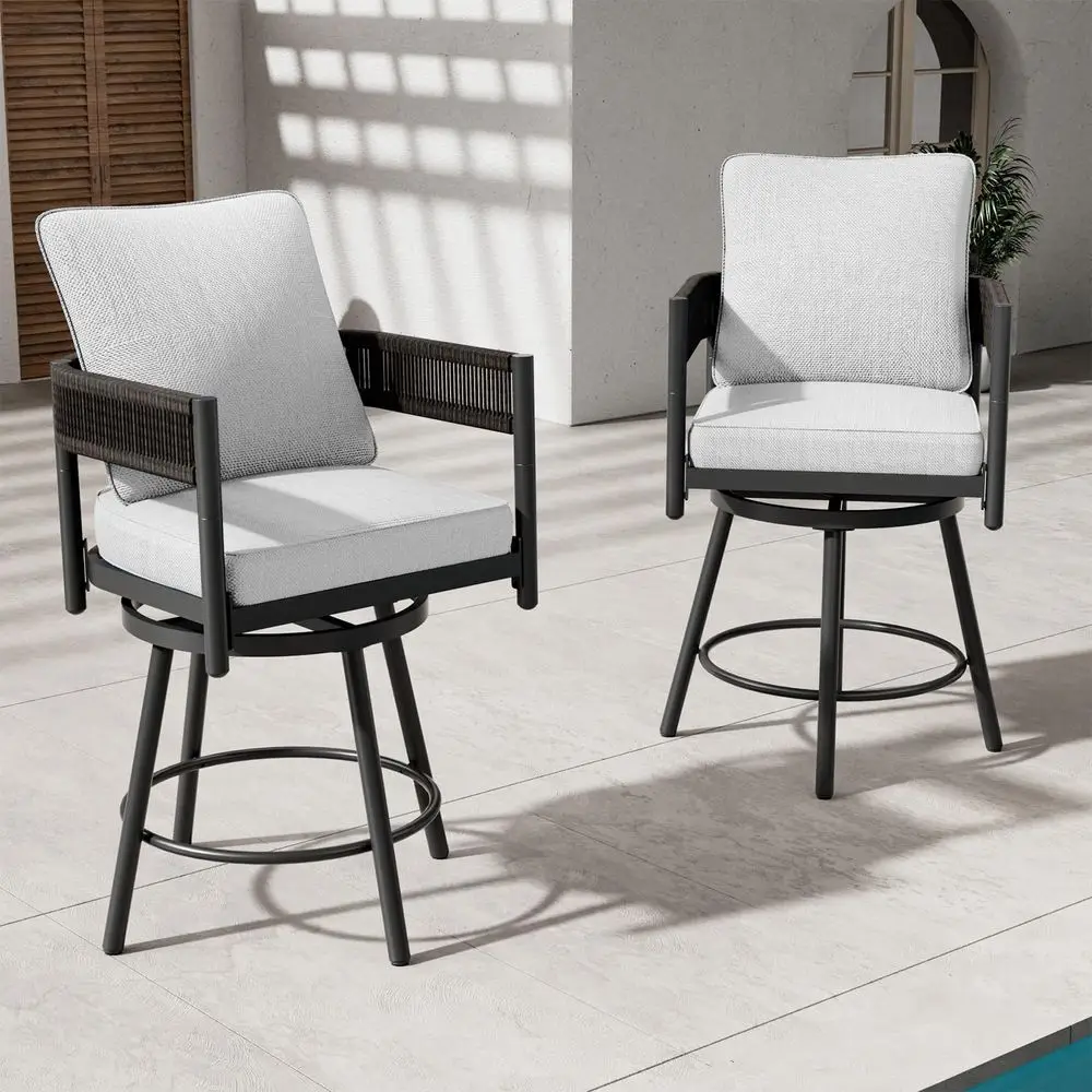 Outdoor Swivel Bar Stools Set of 2, 26 Counter Height Swivel Chairs with Metal Frame, Curved Woven Wicker Backrest, Thickened C
Outdoor Swivel Bar Stools Set of 2, 26 Counter Height Swivel Chairs with Metal Frame, Curved Woven Wicker Backrest, Thickened C