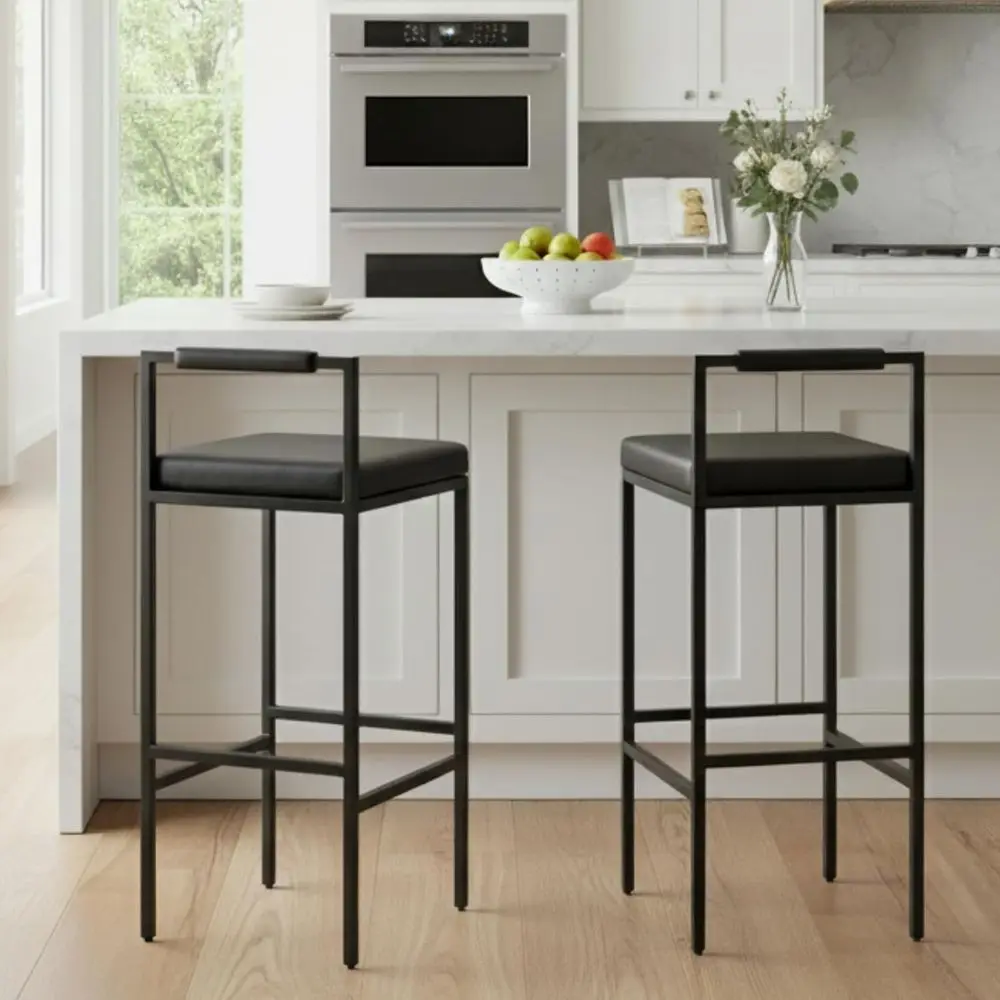 Upholstered Leather Counter Height Stools Set of 2, 30 Inch Tall Bar Chairs with Metal Legs for Kitchen or Pub
Upholstered Leather Counter Height Stools Set of 2, 30 Inch Tall Bar Chairs with Metal Legs for Kitchen or Pub