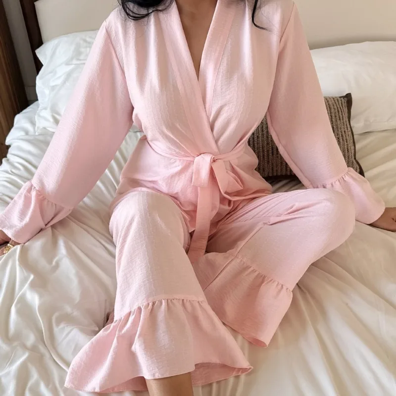 2pcs Set Women's Spring Summer Solid Color Robe and Long Pants Pajama Set Cozy Loungewear Home Wear Sleepwear with Sash Belt
2pcs Set Women's Spring Summer Solid Color Robe and Long Pants Pajama Set Cozy Loungewear Home Wear Sleepwear with Sash Belt