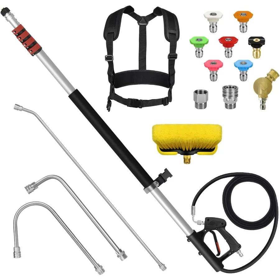 24FT Telescoping Pressure Washer Wand Kit with 2 Extension Poles Gutter Cleaner Brush Pivoting Coupler and 7 Nozzles Designed f
24FT Telescoping Pressure Washer Wand Kit with 2 Extension Poles Gutter Cleaner Brush Pivoting Coupler and 7 Nozzles Designed f