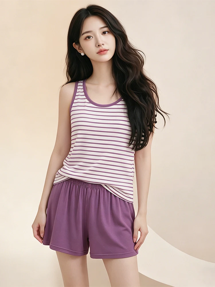 Women's Summer Lightweight Modal Vest Set with Chest Pad Loose Striped Sleepwear Pants Large Size Casual Home Clothes
Women's Summer Lightweight Modal Vest Set with Chest Pad Loose Striped Sleepwear Pants Large Size Casual Home Clothes