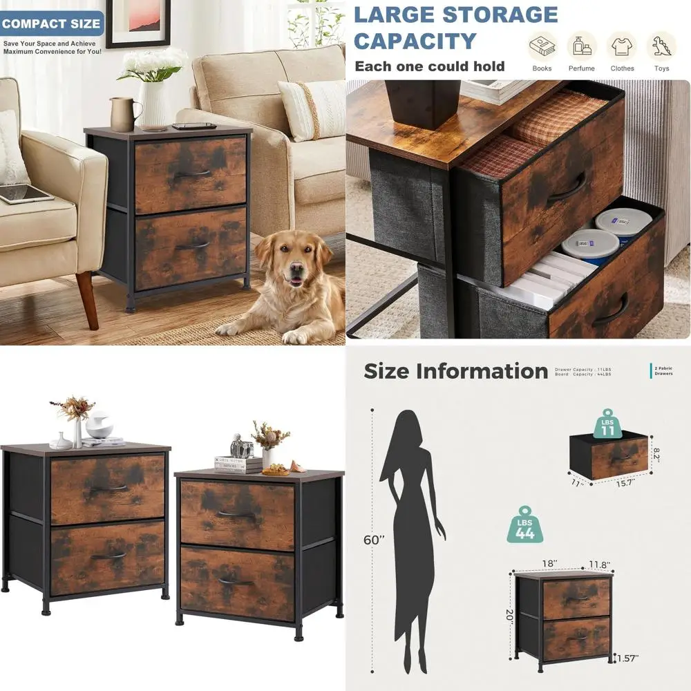 Compact 2-Drawer Nightstand Set for Bedroom, Kids' Rooms, Dorms - Rustic Brown Finish
Compact 2-Drawer Nightstand Set for Bedroom, Kids' Rooms, Dorms - Rustic Brown Finish