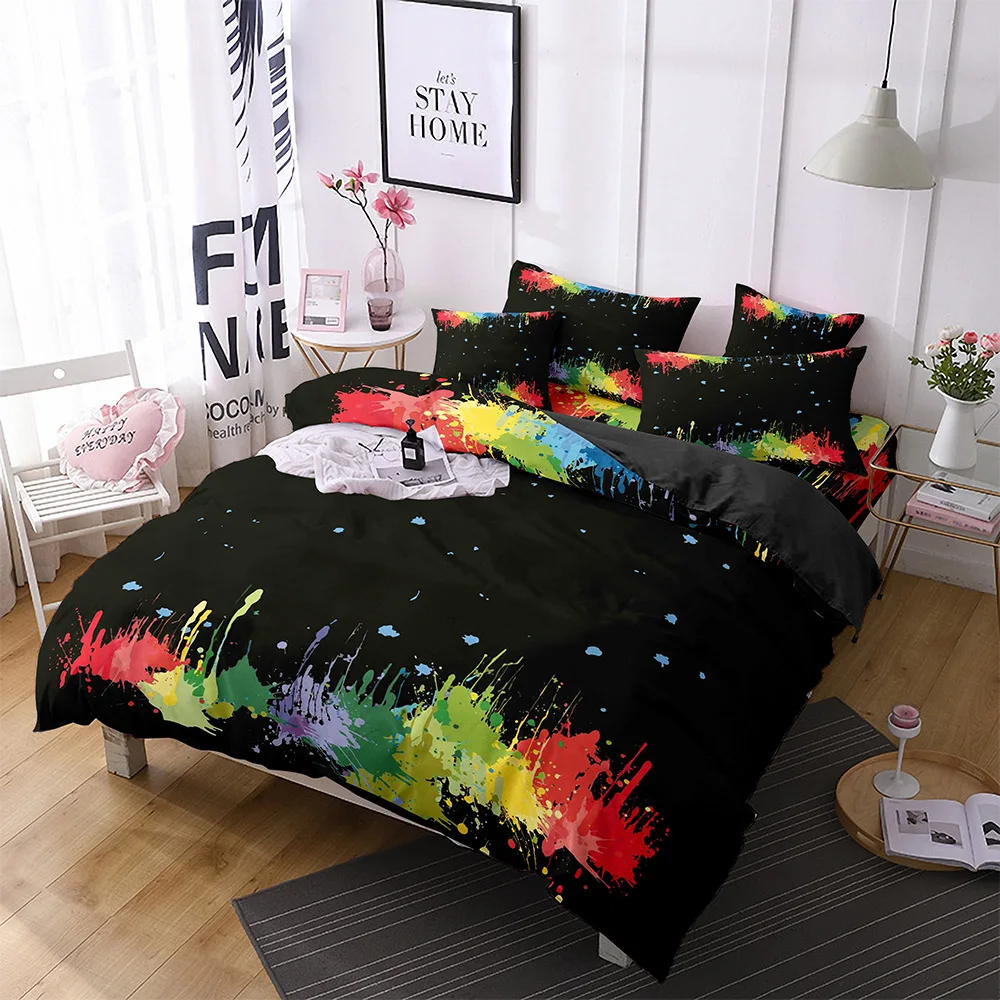 Watercolor Duvet Cover Set Black Multicolored Hand Drawn Print Bedding Set Queen Size Microfiber Abstract Pattern Quilt Cover
Watercolor Duvet Cover Set Black Multicolored Hand Drawn Print Bedding Set Queen Size Microfiber Abstract Pattern Quilt Cover