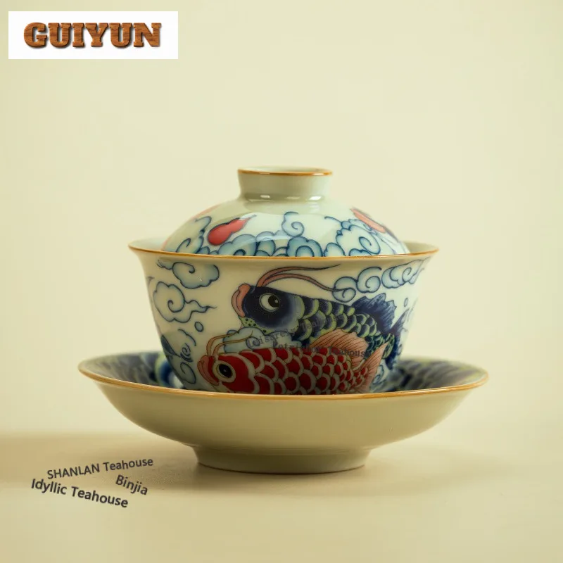 170ml Ceramic Golden Arowana Three-talent Gaiwan Retro Tea Tureen Tea Bowl With Lid Kit Tea Maker Cover Bowl For Tea Collection
170ml Ceramic Golden Arowana Three-talent Gaiwan Retro Tea Tureen Tea Bowl With Lid Kit Tea Maker Cover Bowl For Tea Collection