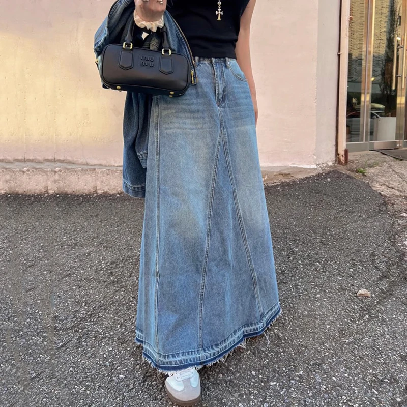 Retro High Waist A-Line Denim Skirt Long Midi Waed Blue Women's Faion Autumn Winter Chic Patchwork Hemline Commute Sle
Retro High Waist A-Line Denim Skirt Long Midi Waed Blue Women's Faion Autumn Winter Chic Patchwork Hemline Commute Sle