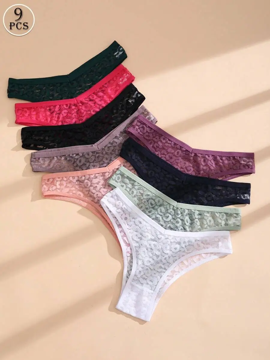 9 Pcs Women Lace Bikini Panties Leopard Print V-Waist Seamless Breathable Underwear
9 Pcs Women Lace Bikini Panties Leopard Print V-Waist Seamless Breathable Underwear