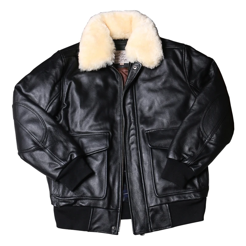 Black Winter Pilot Leather Jacket Men Military Style Plus Size 3XL Genuine Natural Cowhide Wool Collar Flight Leather Coat
Black Winter Pilot Leather Jacket Men Military Style Plus Size 3XL Genuine Natural Cowhide Wool Collar Flight Leather Coat