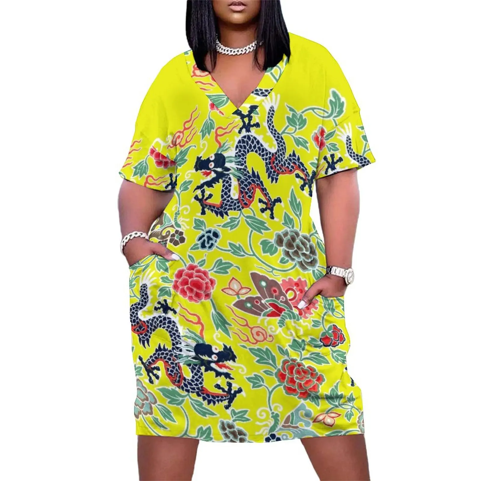 Asian Dragon and Floral Pattern Loose Pocket Dress sexy short dresses daring Cocktail of dresses
Asian Dragon and Floral Pattern Loose Pocket Dress sexy short dresses daring Cocktail of dresses