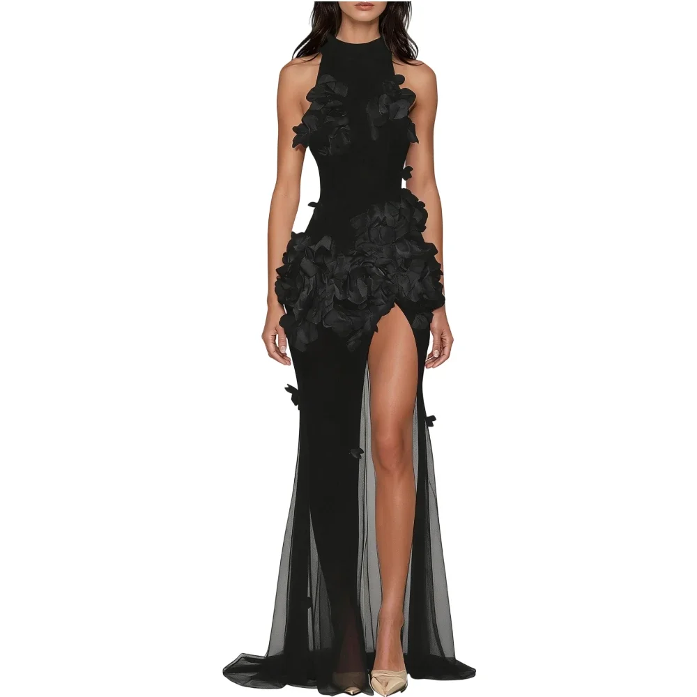 Sexy 3D Flower Halter High Split Maxi Dress Elegant Backless Evening Gown For Wedding Guests Luxurious Prom Dinner Party Gowns
Sexy 3D Flower Halter High Split Maxi Dress Elegant Backless Evening Gown For Wedding Guests Luxurious Prom Dinner Party Gowns