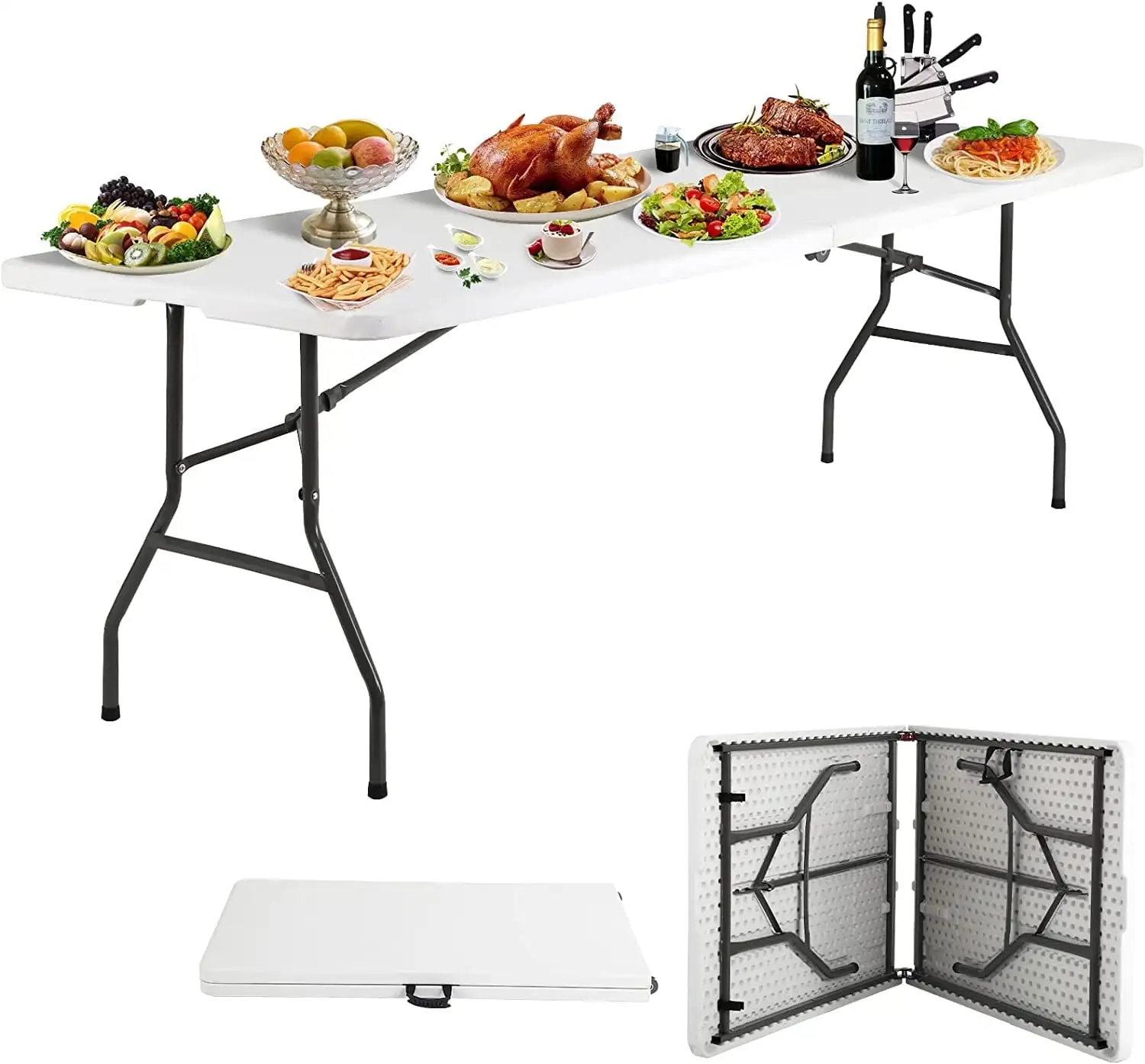 6FT Folding Table, HDPE Portable Camping Picnic Table with Handle, Waterproof Rectangular Desk for Indoor Outdoor Party Use
6FT Folding Table, HDPE Portable Camping Picnic Table with Handle, Waterproof Rectangular Desk for Indoor Outdoor Party Use