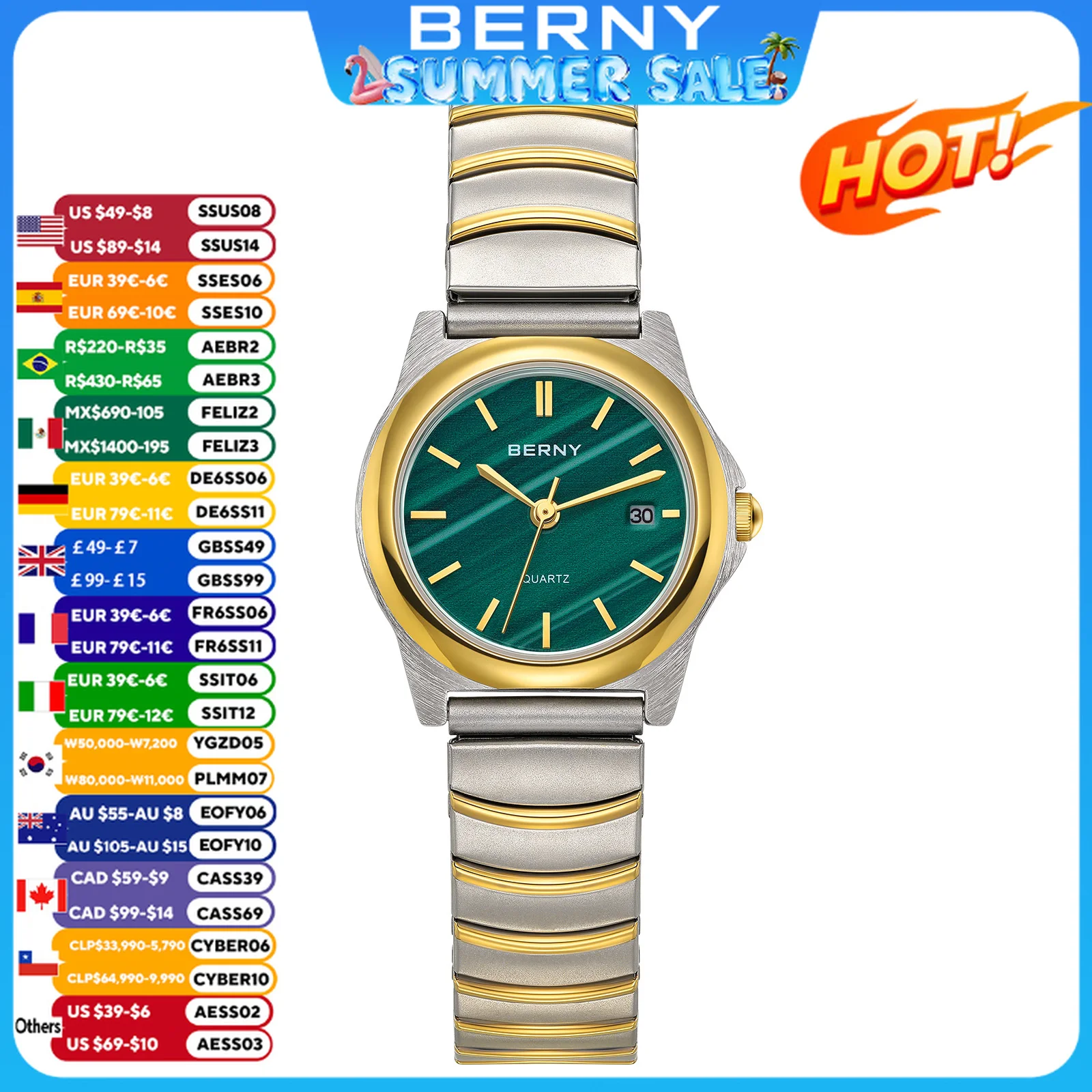 BERNY Ladies Watch Fashion Minimalist Quartz Watch 3ATM Waterproof Brass Spring Buckle Quartz Wristwatch Clock Gift
BERNY Ladies Watch Fashion Minimalist Quartz Watch 3ATM Waterproof Brass Spring Buckle Quartz Wristwatch Clock Gift
