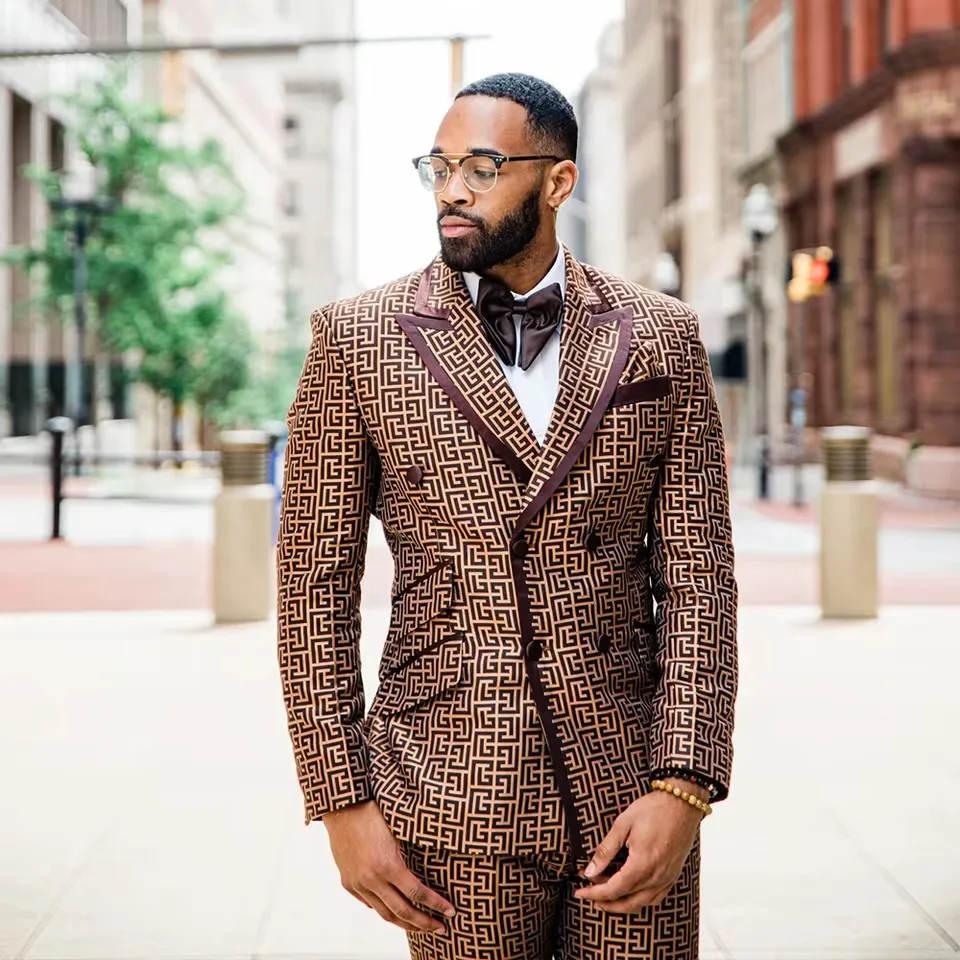 Fashion Men's Suit 2 Piece Set Brown Plaid Jacket Pants Suits Formal Business Men Blazer Wedding Party Man Tuxedos
Fashion Men's Suit 2 Piece Set Brown Plaid Jacket Pants Suits Formal Business Men Blazer Wedding Party Man Tuxedos