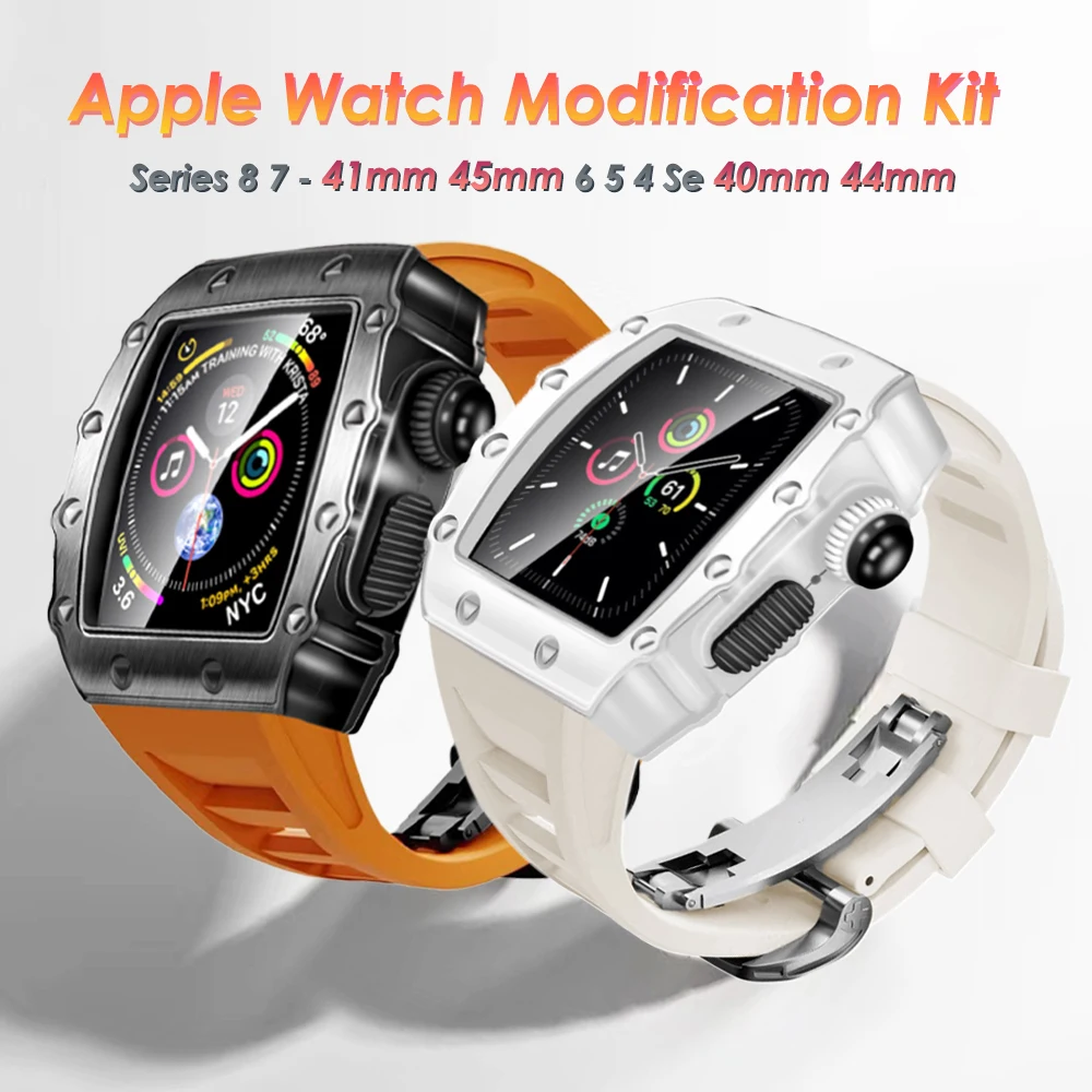 Men Case Strap for Apple Watch Series 8 7 41mm 45mm Rubber Sport Band for iWatch 6 5 4 SE 40 44mm Luxury Metal Modification Kit
Men Case Strap for Apple Watch Series 8 7 41mm 45mm Rubber Sport Band for iWatch 6 5 4 SE 40 44mm Luxury Metal Modification Kit