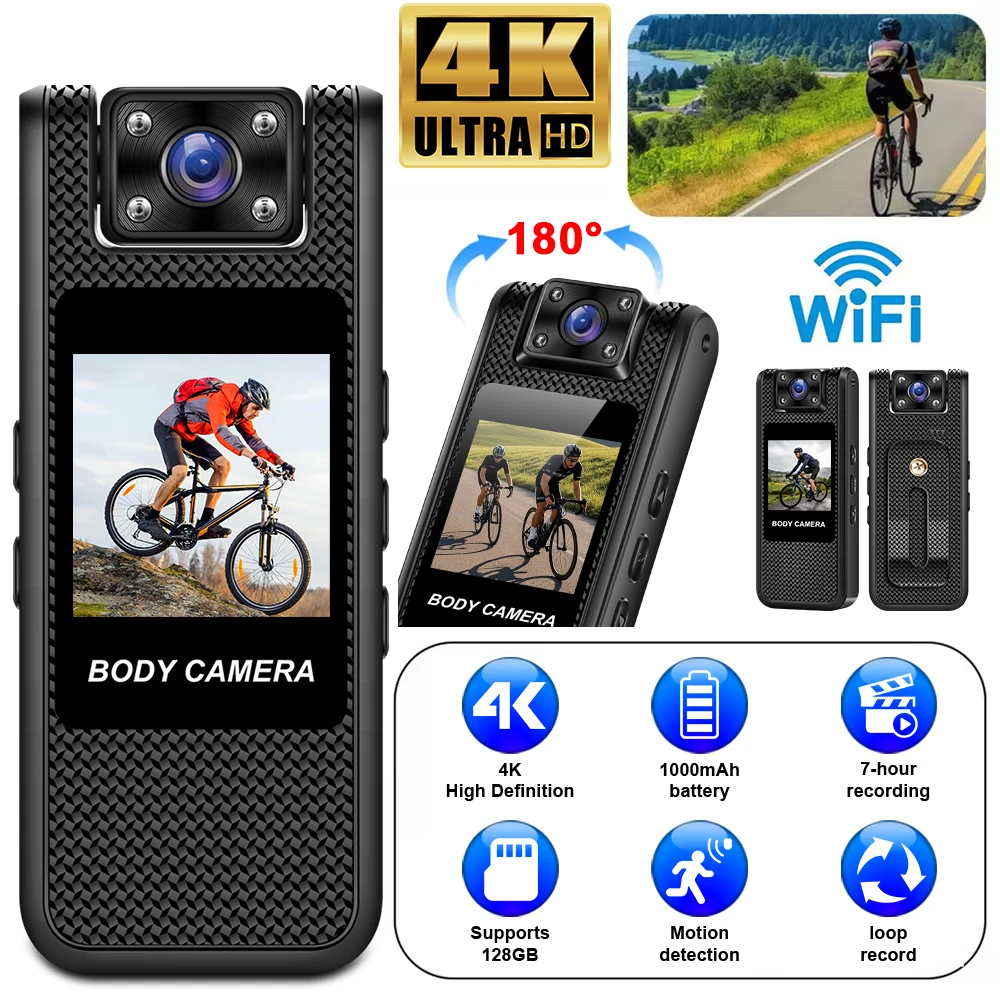 Portable 4K Mini Camera Digital Video Recorder With WiFi Worn Police Small Body Cam Infrared Night Vision Sports DV Camcorders
Portable 4K Mini Camera Digital Video Recorder With WiFi Worn Police Small Body Cam Infrared Night Vision Sports DV Camcorders