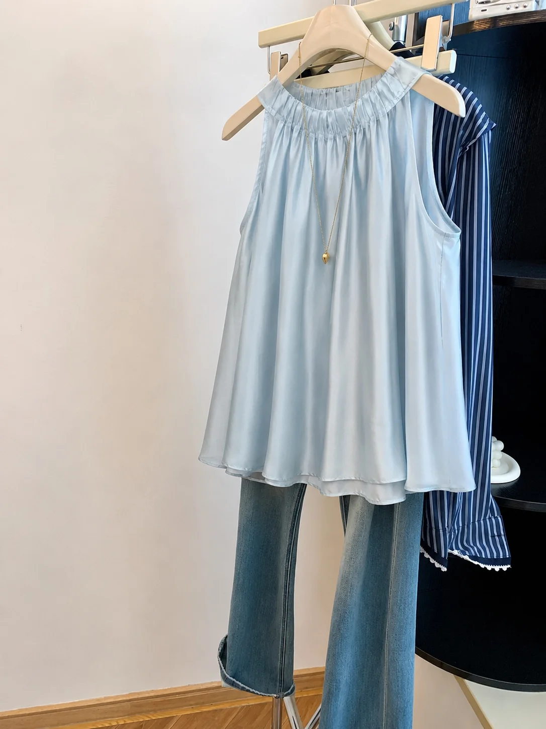 Sweet Loose Slimming Summer Shirt Casual Style round Neck Sleeveless Top for Men And Women Light Blue Hang Neck Temperate
Sweet Loose Slimming Summer Shirt Casual Style round Neck Sleeveless Top for Men And Women Light Blue Hang Neck Temperate