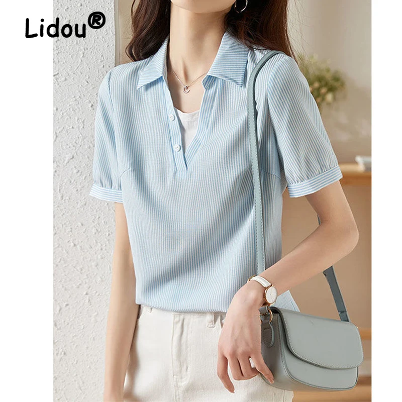 Summer Women Elegant Chic Striped Patchwork Fashion Blouses Shirts Casual Simple V Neck Short Sleeve Loose Top Female Clothing
Summer Women Elegant Chic Striped Patchwork Fashion Blouses Shirts Casual Simple V Neck Short Sleeve Loose Top Female Clothing