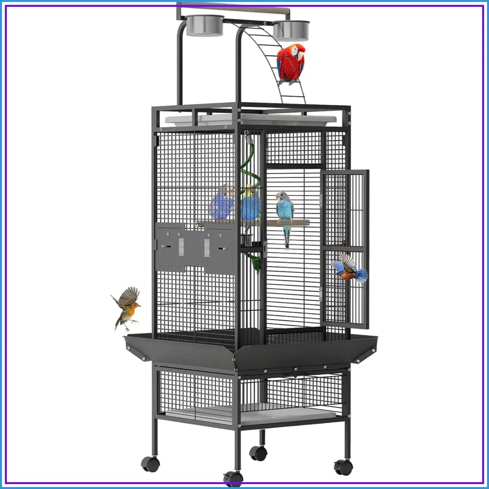 60 Inch Wrought Iron Large Bird Cage with Rolling Stand, Metal Parrot Cage with Play Top & 4 Stainless Steel Bowls for African Grey Cockatiel Sun Parakeet Green Cheek Conure Lovebird Budgie
60 Inch Wrought Iron Large Bird Cage with Rolling Stand, Metal Parrot Cage with Play Top & 4 Stainless Steel Bowls for African Grey Cockatiel Sun Parakeet Green Cheek Conure Lovebird Budgie