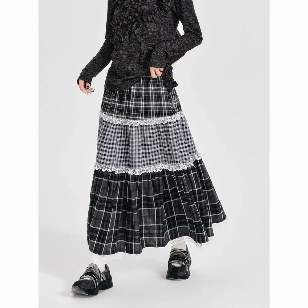 Retro Design Checkered Lace Splicing Half Skirt Autumn Winter New High Waist Slimming Cake Skirt
Retro Design Checkered Lace Splicing Half Skirt Autumn Winter New High Waist Slimming Cake Skirt
