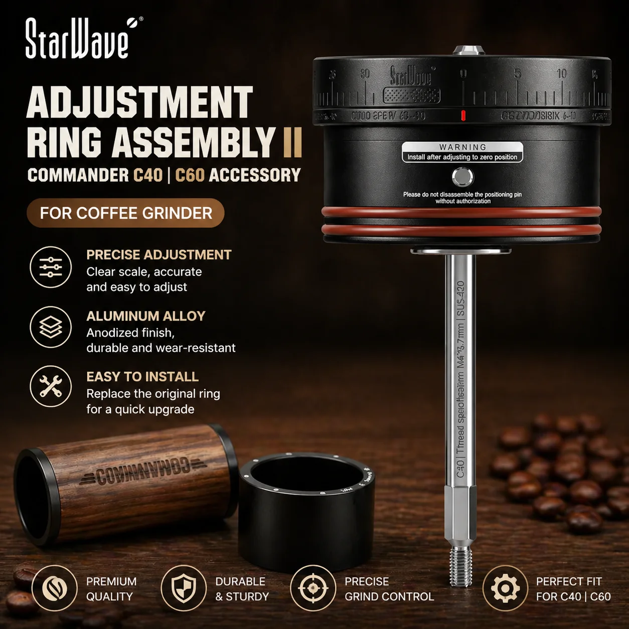 StarWave Commander C40/C60 Coffee Grinder Adjustment Ring Accessory Aluminum Alloy Precision CNC Coffee Burr Replacement Tool
StarWave Commander C40/C60 Coffee Grinder Adjustment Ring Accessory Aluminum Alloy Precision CNC Coffee Burr Replacement Tool