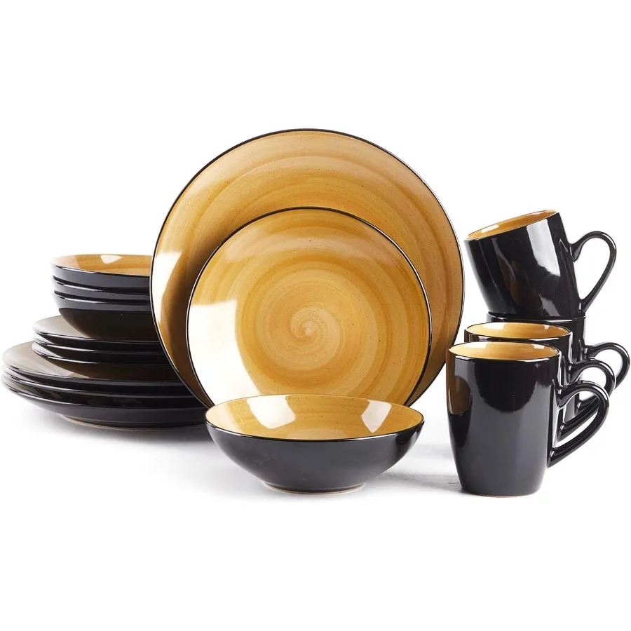 Набор столовой посуды Stoneware Sonoma, 16 предметов, черный + крапчатый, желтый 
Набор столовой посуды Stoneware Sonoma, 16 предметов, черный + крапчатый, желтый