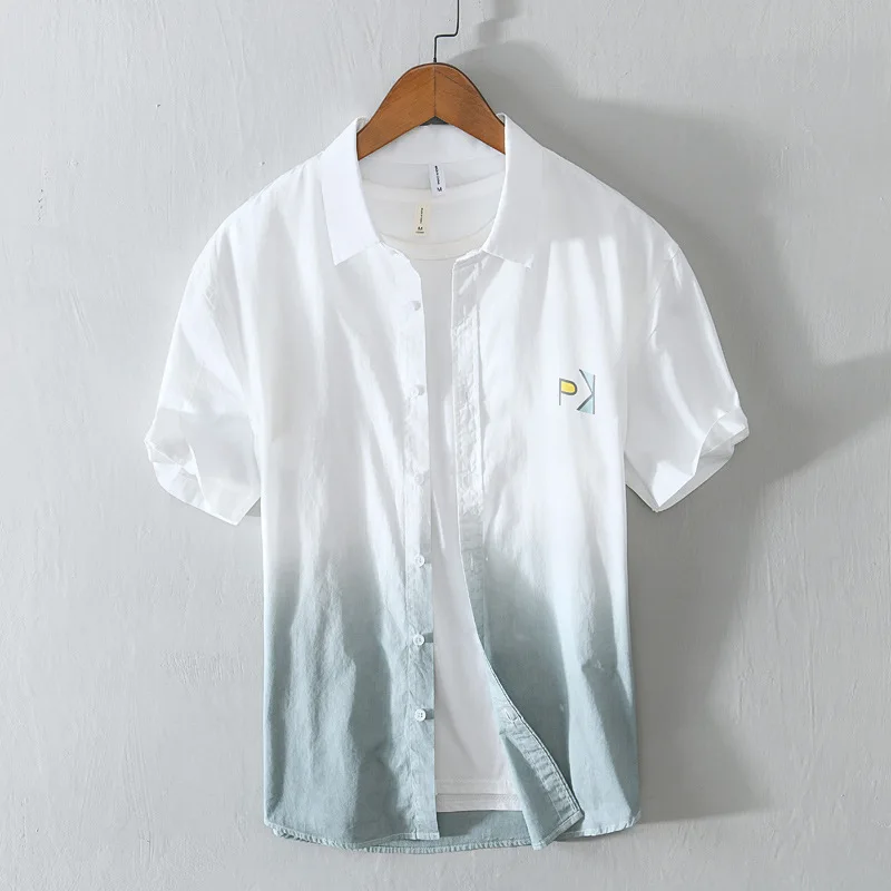 L9816 Summer Fashion Men's Gradient Color Short Sleeve 100% Cotton Shirts Letter Print Chic Blouses Streetwear Casual Loose Tops
L9816 Summer Fashion Men's Gradient Color Short Sleeve 100% Cotton Shirts Letter Print Chic Blouses Streetwear Casual Loose Tops