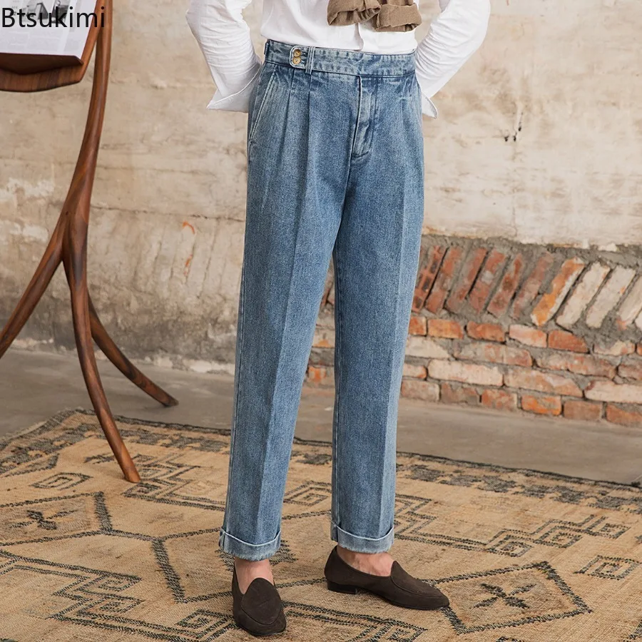 New Men's Denim Suit Pants Vintage Casual Ankle-Length Trouser British Style High Waist Business Dress Pants Fashion Male Jeans
New Men's Denim Suit Pants Vintage Casual Ankle-Length Trouser British Style High Waist Business Dress Pants Fashion Male Jeans