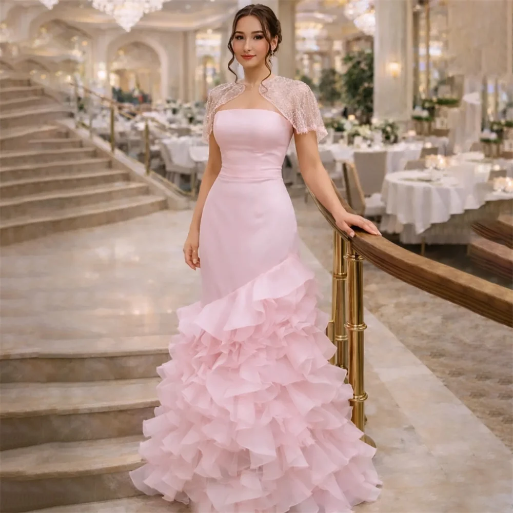 ROSES Pink Prom Dresses with Shawl Strapless Evening Dresses Layered Hem Wrap Hips Party Dresses vestidos de fiesta Customized
ROSES Pink Prom Dresses with Shawl Strapless Evening Dresses Layered Hem Wrap Hips Party Dresses vestidos de fiesta Customized
