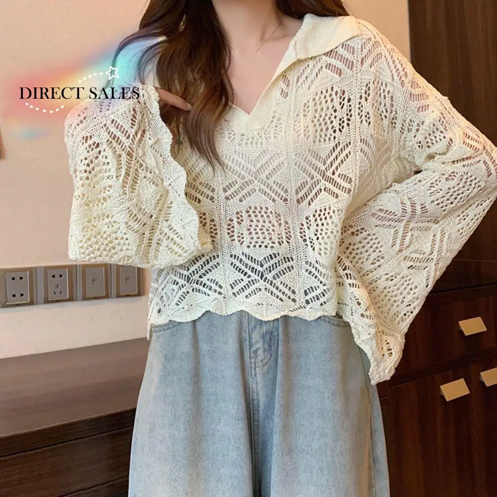 Simple V-neck Hollow Out Knit T-shirt Loose Korean Style Cover Up Crop Top Beachwear Long Sleeve Crochet Knitwear Girl
Simple V-neck Hollow Out Knit T-shirt Loose Korean Style Cover Up Crop Top Beachwear Long Sleeve Crochet Knitwear Girl