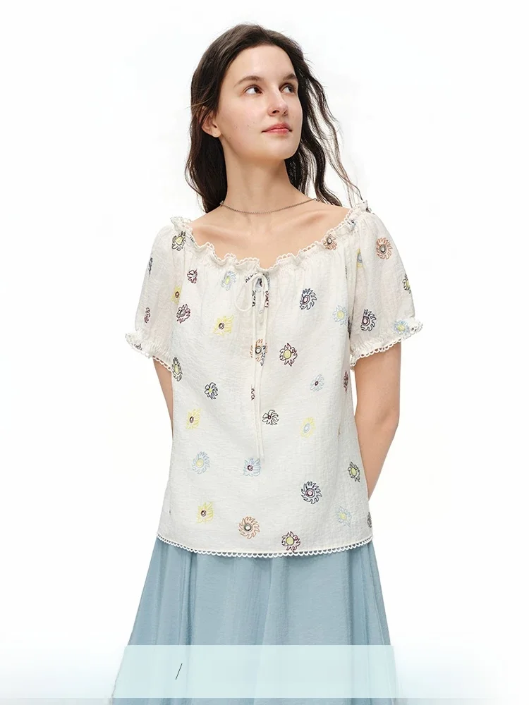 Bohemian Style Linen Embroidered Shirt Women's Loose Fit Summer Vacation Print One Shoulder Top Casual Wear Short Sleeve
Bohemian Style Linen Embroidered Shirt Women's Loose Fit Summer Vacation Print One Shoulder Top Casual Wear Short Sleeve