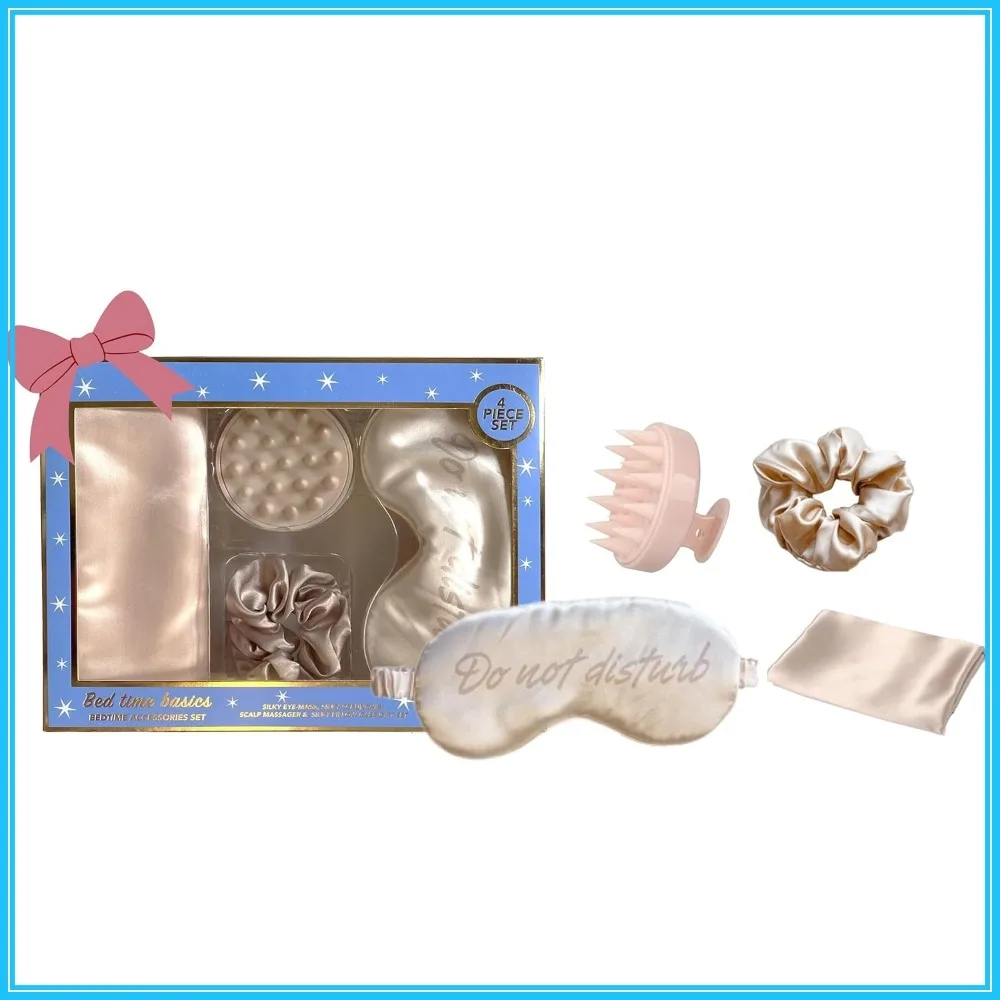 Bedtime Basics Set: Sleep Eye Mask, Silk Scrunchie, Scalp Massager, Satin Pillowcase - 4 Piece Gift for Women
Bedtime Basics Set: Sleep Eye Mask, Silk Scrunchie, Scalp Massager, Satin Pillowcase - 4 Piece Gift for Women