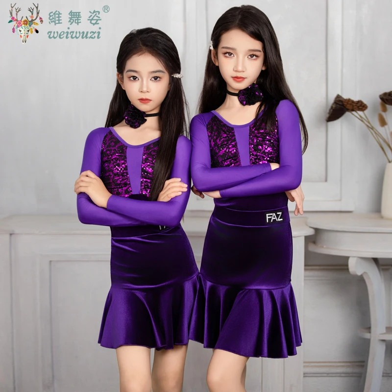 Girls Latin Dance Professional Compeititon Dress Long Sleeces Purple splice Dress Kids Cha Cha Dance Practice Clothes Tops Skirt
Girls Latin Dance Professional Compeititon Dress Long Sleeces Purple splice Dress Kids Cha Cha Dance Practice Clothes Tops Skirt