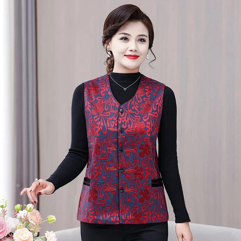 Жилет для пожилых мам среднего возраста, модное повседневное пальто без рукавов, элегантный жаккардовый жилет, женский кардиган, жилеты, куртка большого размера 
Жилет для пожилых мам среднего возраста, модное повседневное пальто без рукавов, элегантный жаккардовый жилет, женский кардиган, жилеты, куртка большого размера