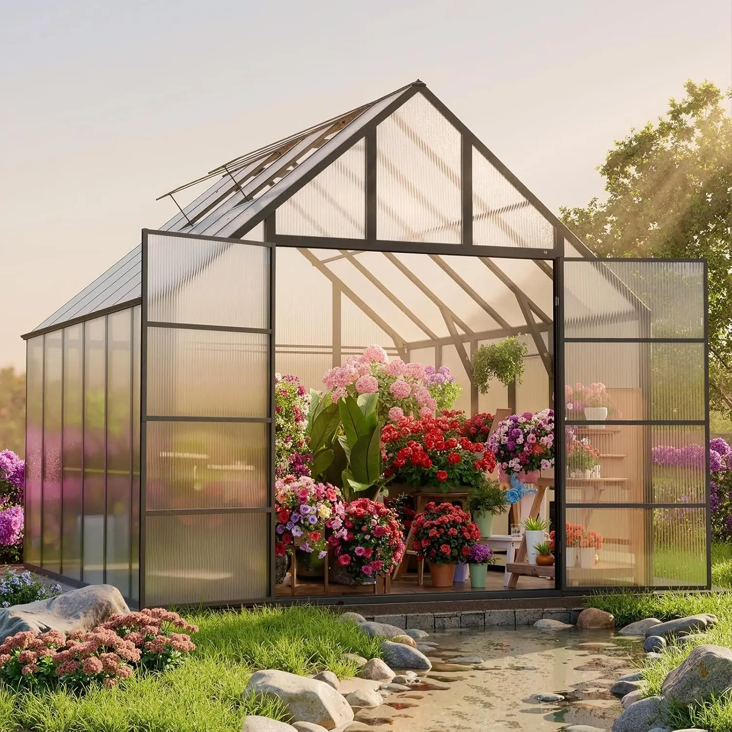 12x10x10 FT Outdoor Greenhouse Aluminum Polycarbonate Walk-in Kit 2 Vent Windows Swing Door Backyard Garden, Custom
12x10x10 FT Outdoor Greenhouse Aluminum Polycarbonate Walk-in Kit 2 Vent Windows Swing Door Backyard Garden, Custom