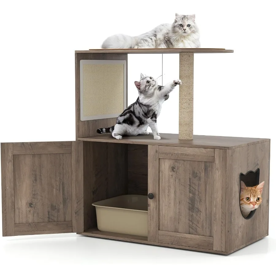 Cat Tree with Litter Box Enclosure Hidden Litter Box Cat Tower with Sisal Scratching Post Mat Dangling Ball Vented Holes Farmho
Cat Tree with Litter Box Enclosure Hidden Litter Box Cat Tower with Sisal Scratching Post Mat Dangling Ball Vented Holes Farmho