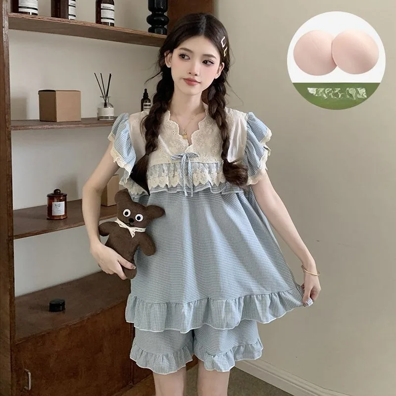 New Wrinkle Cloth Sleepwear Pajamas Women's Summer Short-sleeved Thin Bubble Foam Sweet Loungewear Explosive V-neck Flower Set
New Wrinkle Cloth Sleepwear Pajamas Women's Summer Short-sleeved Thin Bubble Foam Sweet Loungewear Explosive V-neck Flower Set